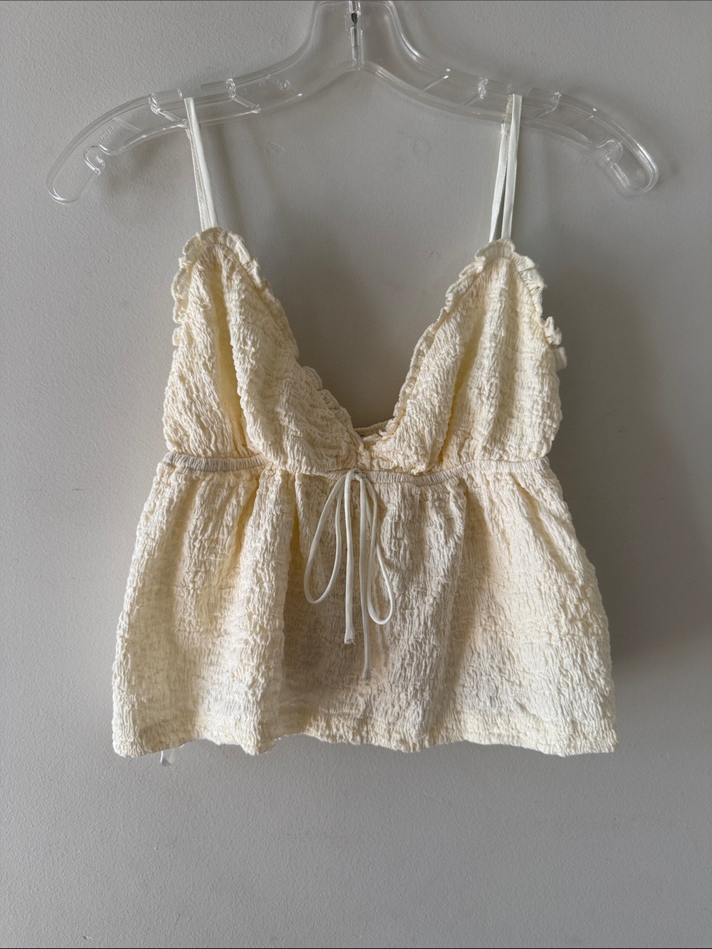 Princess Polly Cream Textured Smocked Cami Top